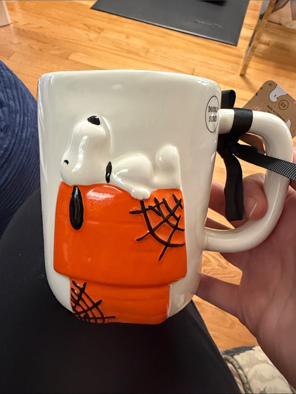 Rae Dunn White Ceramic Mug with Orange Pumpkin Snoopy Design